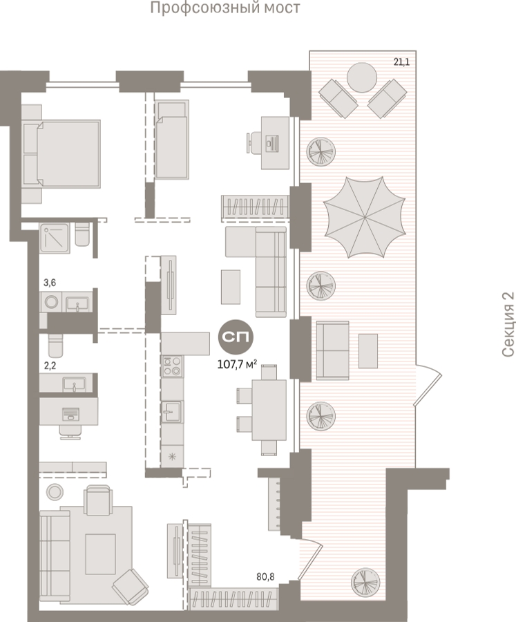 2-комнатная квартира в ЖК CUBE на 10 этаже в 1 секции. Сдача в 4 кв. 2024 г.