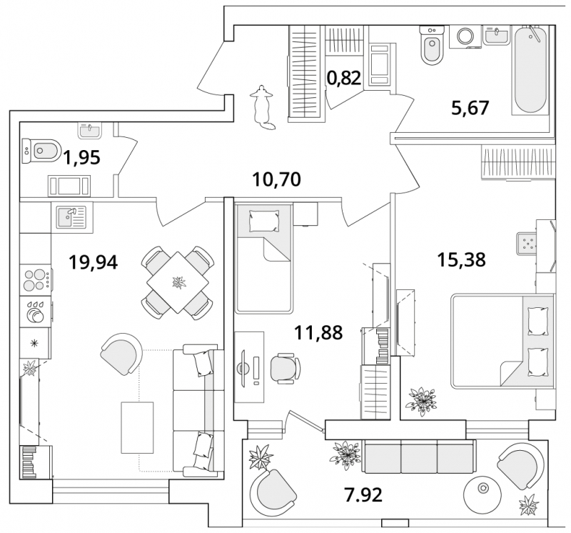 2-комнатная квартира с отделкой в ЖК Речной порт на 3 этаже в 3 секции. Сдача в 3 кв. 2025 г.