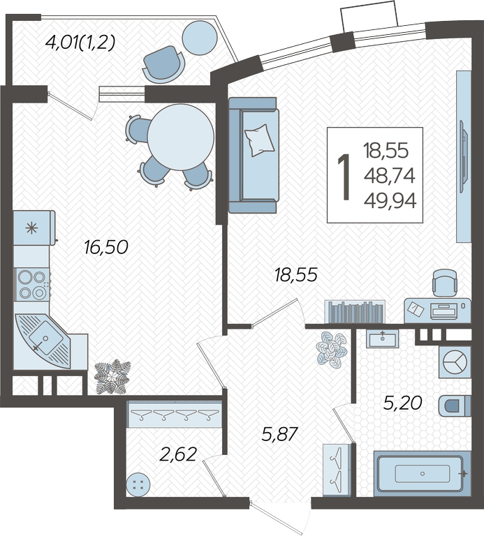 3-комнатная квартира с отделкой в ЖК Речной порт на 8 этаже в 1 секции. Сдача в 3 кв. 2025 г.