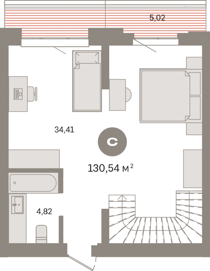 2-комнатная квартира в ЖК CUBE на 5 этаже в 1 секции. Сдача в 4 кв. 2024 г.