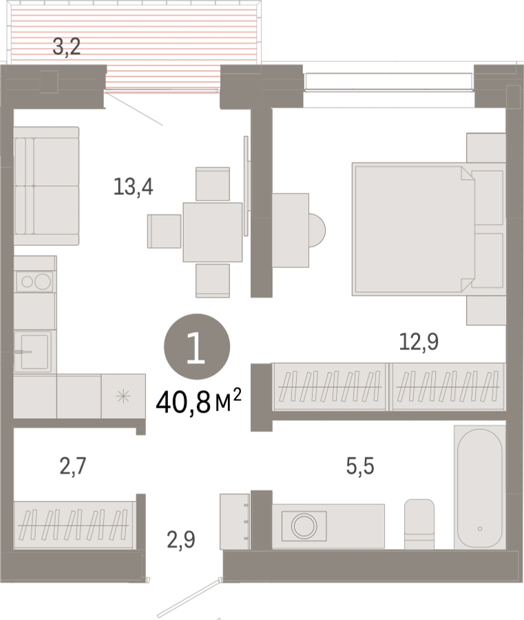1-комнатная квартира с отделкой в ЖК CUBE на 3 этаже в 1 секции. Сдача в 4 кв. 2024 г.