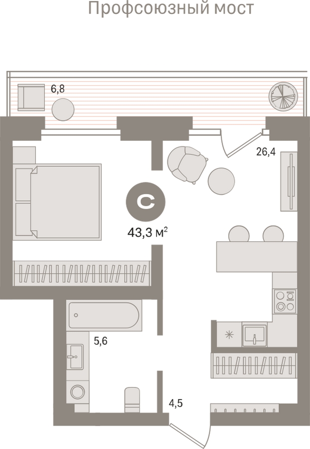 3-комнатная квартира с отделкой в ЖК Октябрьский на Туре на 8 этаже в 2 секции. Сдача в 2 кв. 2026 г.
