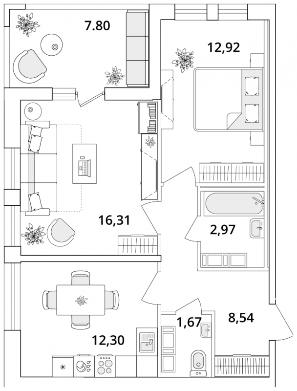 1-комнатная квартира (Студия) с отделкой в ЖК RedRock на 5 этаже в 1 секции. Сдача в 2 кв. 2024 г.