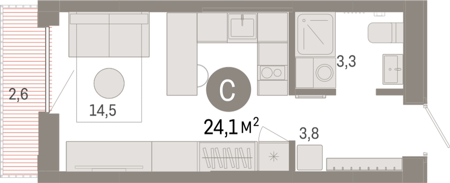 1-комнатная квартира в ЖК КутузовGRAD 2 на 8 этаже в 2 секции. Сдача в 2 кв. 2022 г.