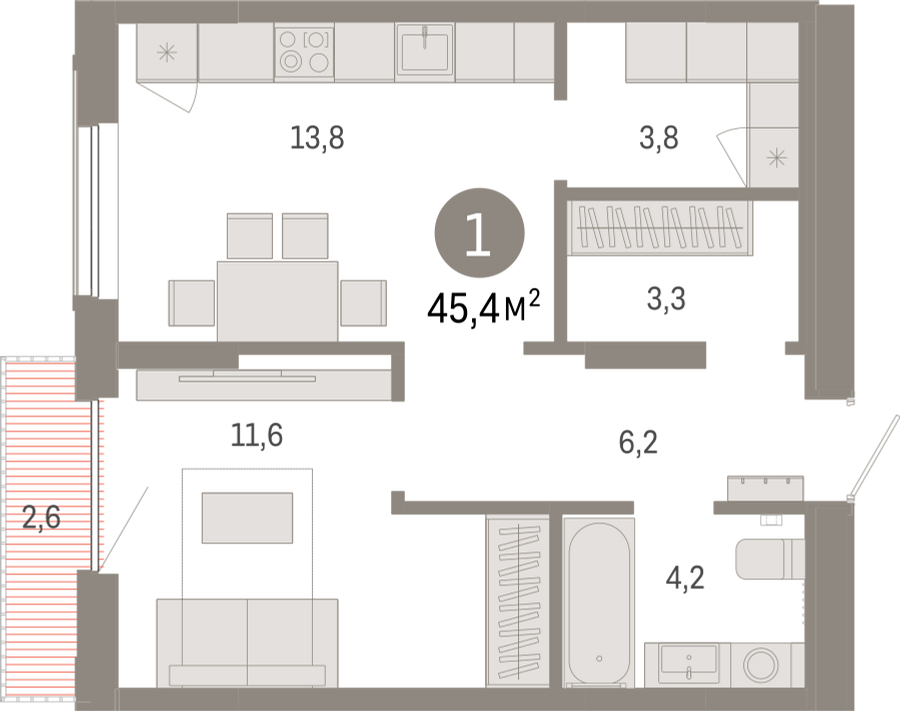 2-комнатная квартира в ЖК КутузовGRAD 2 на 12 этаже в 2 секции. Сдача в 2 кв. 2022 г.