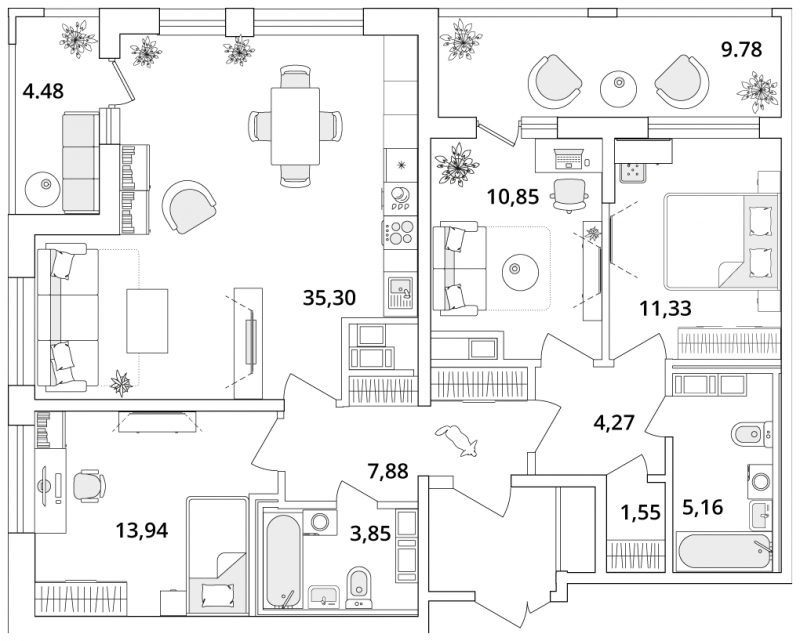 1-комнатная квартира в ЖК CUBE на 12 этаже в 1 секции. Сдача в 4 кв. 2024 г.