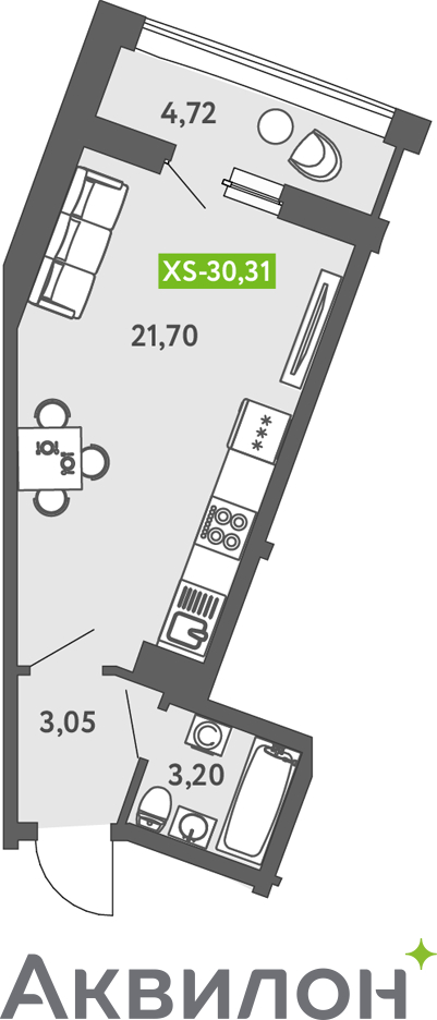 1-комнатная квартира (Студия) с отделкой в ЖК Меридиан ЮГ на 12 этаже в 5 секции. Сдача в 4 кв. 2024 г.