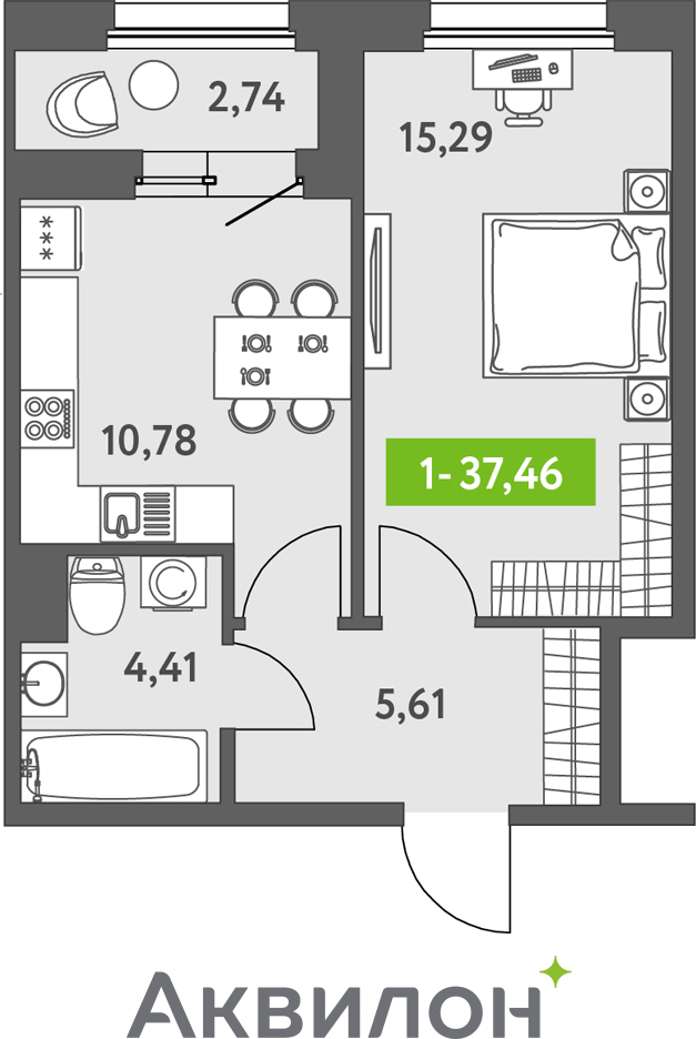 1-комнатная квартира с отделкой в ЖК CUBE на 13 этаже в 1 секции. Сдача в 4 кв. 2024 г.