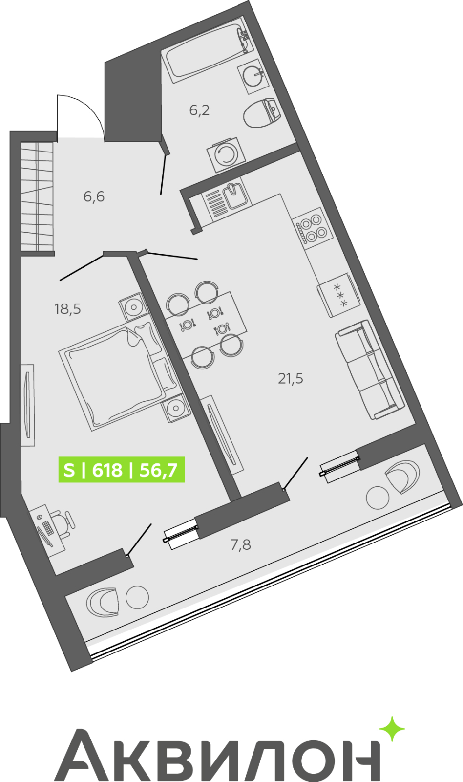 1-комнатная квартира в ЖК CUBE на 5 этаже в 1 секции. Сдача в 4 кв. 2024 г.