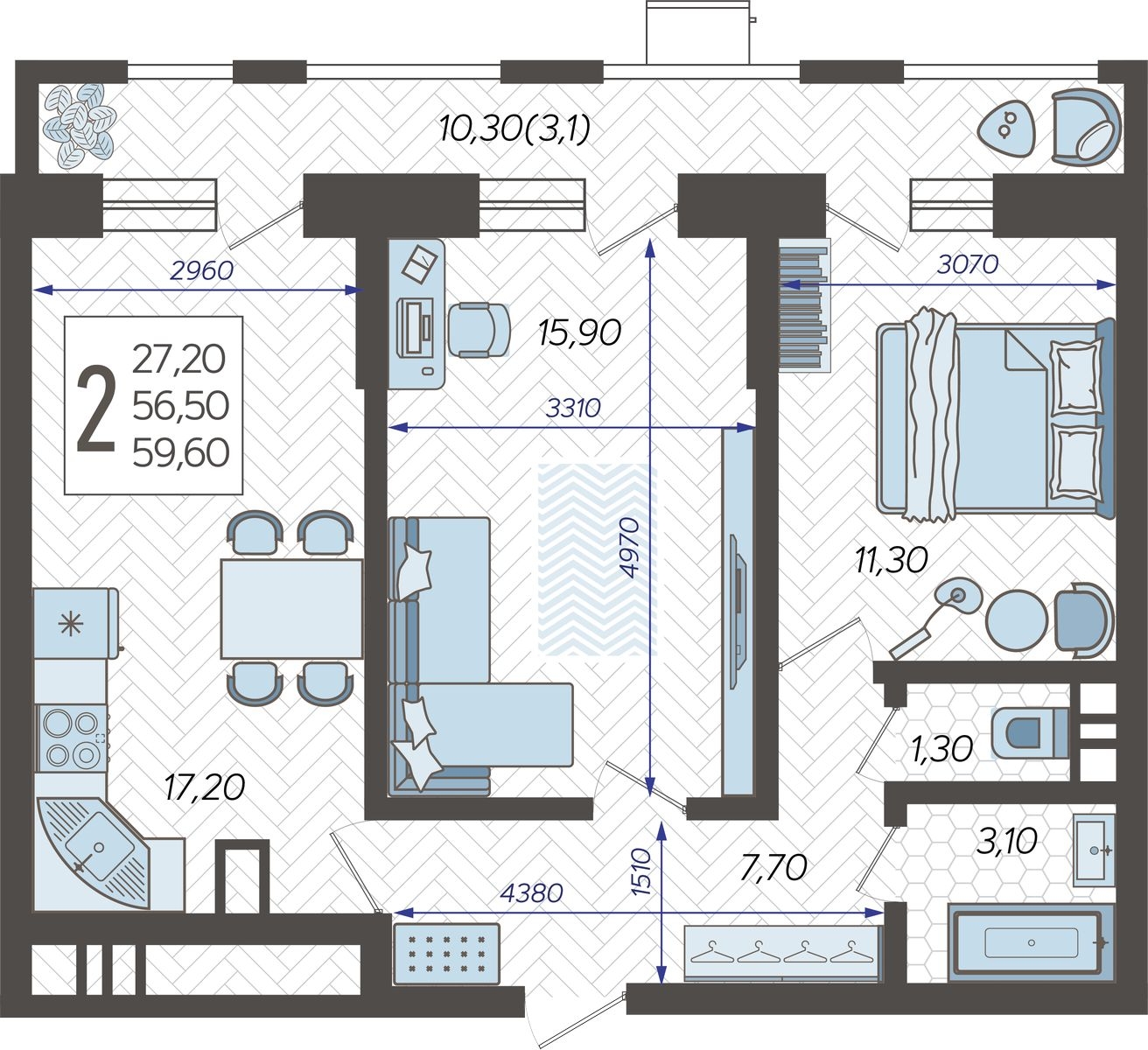 1-комнатная квартира (Студия) с отделкой в ЖК Аквилон ZALIVE на 10 этаже в 1 секции. Сдача в 4 кв. 2023 г.