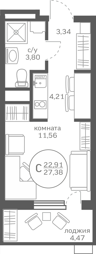 2-комнатная квартира с отделкой в ЖК AHEAD на 9 этаже в 1 секции. Сдача в 4 кв. 2024 г.