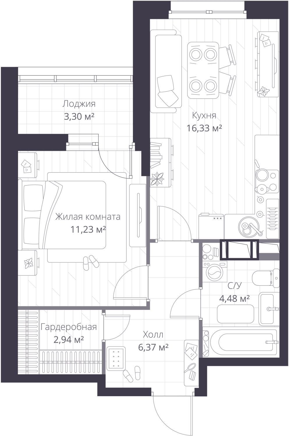 1-комнатная квартира (Студия) с отделкой в ЖК Аквилон ZALIVE на 11 этаже в 1 секции. Сдача в 4 кв. 2023 г.