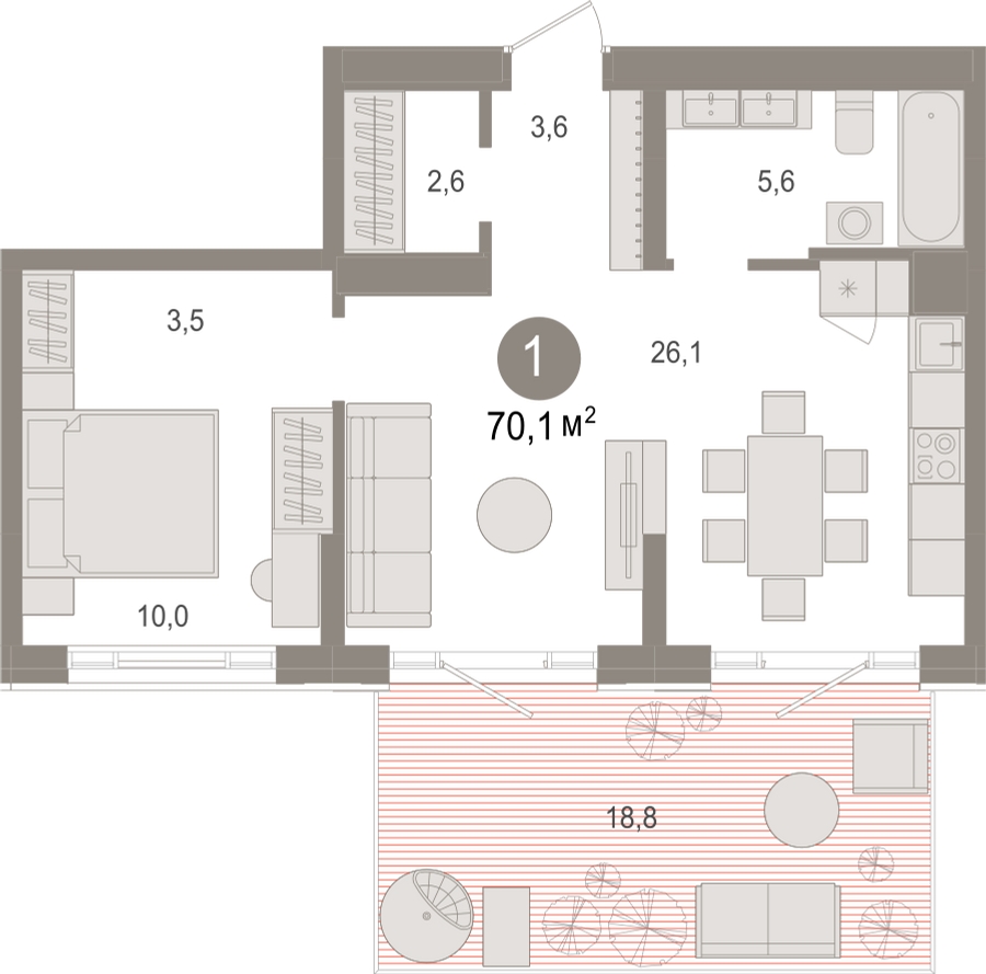 1-комнатная квартира в ЖК CUBE на 6 этаже в 1 секции. Сдача в 4 кв. 2024 г.
