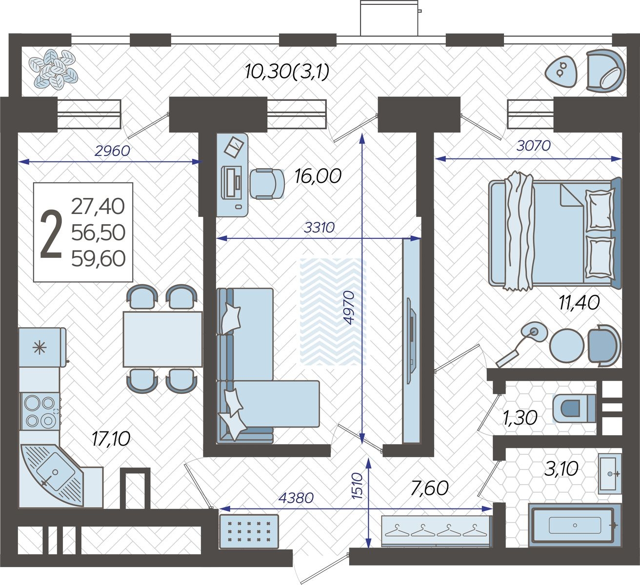 1-комнатная квартира (Студия) с отделкой в ЖК Меридиан ЮГ на 15 этаже в 5 секции. Сдача в 4 кв. 2024 г.