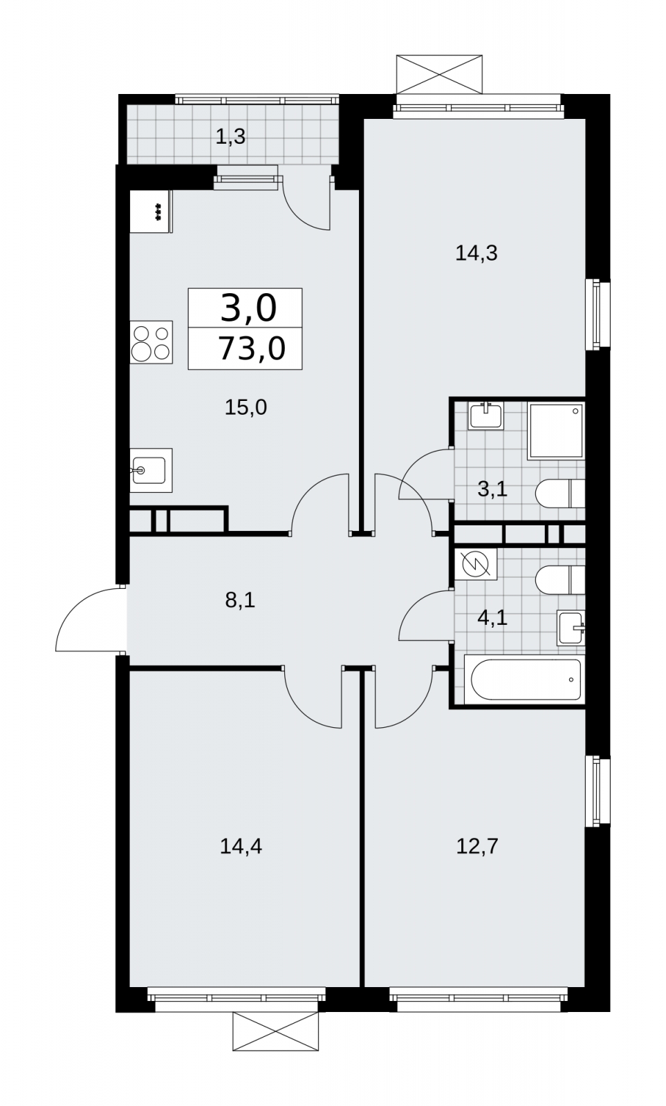 2-комнатная квартира в ЖК Скандинавия на 13 этаже в 1 секции. Сдача в 3 кв. 2025 г.