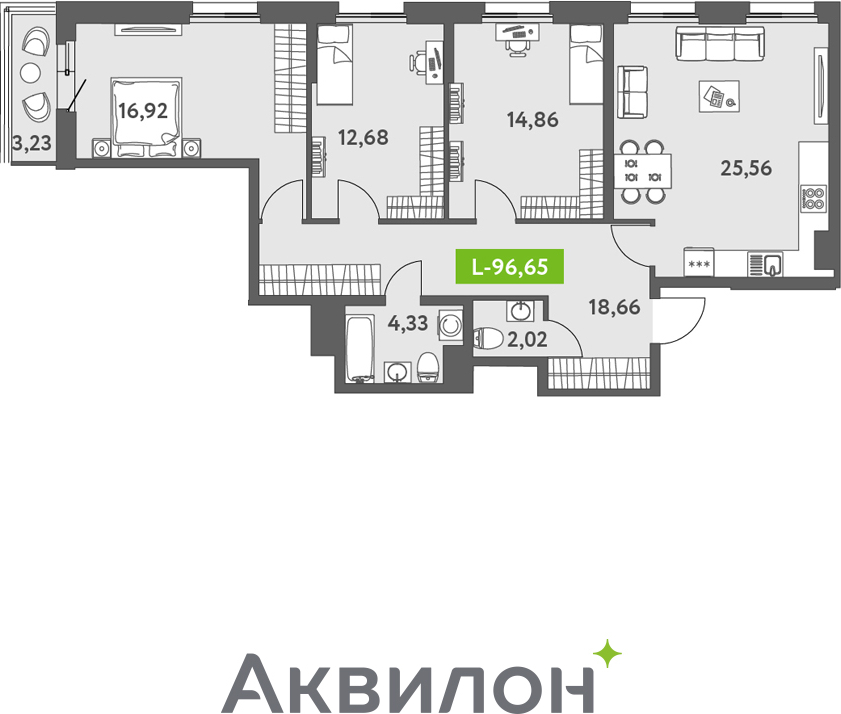 2-комнатная квартира с отделкой в ЖК Октябрьский на Туре на 13 этаже в 6 секции. Сдача в 2 кв. 2026 г.