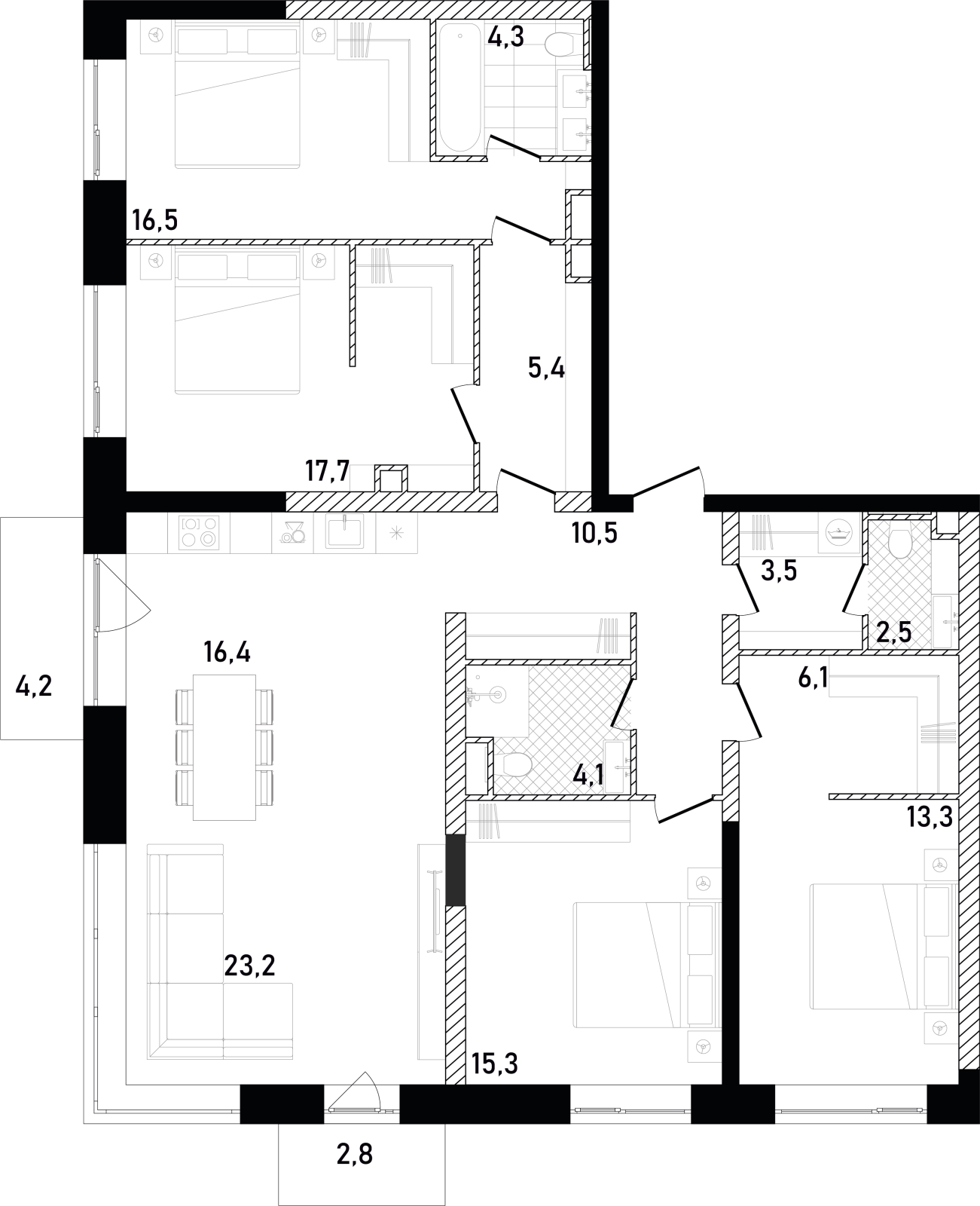1-комнатная квартира (Студия) с отделкой в ЖК Октябрьский на Туре на 17 этаже в 3 секции. Сдача в 2 кв. 2025 г.