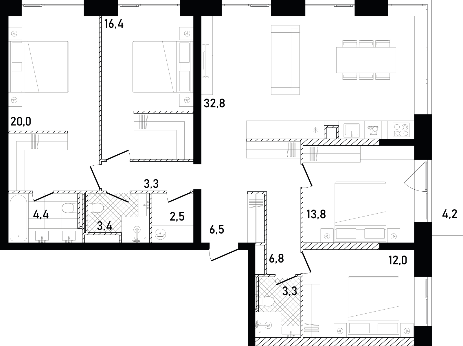 4-комнатная квартира с отделкой в ЖК Аквилон Leaves на 7 этаже в 1 секции. Сдача в 4 кв. 2024 г.