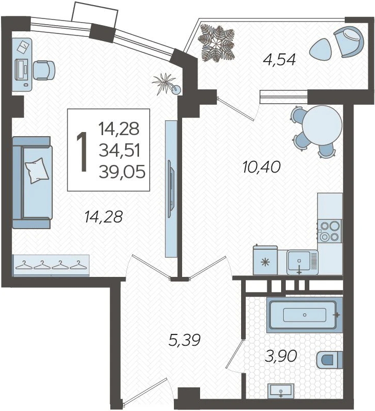 2-комнатная квартира с отделкой в ЖК Октябрьский на Туре на 4 этаже в 1 секции. Сдача в 1 кв. 2026 г.