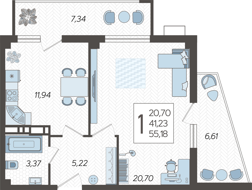 3-комнатная квартира в ЖК FØRST на 2 этаже в 2 секции. Сдача в 4 кв. 2024 г.
