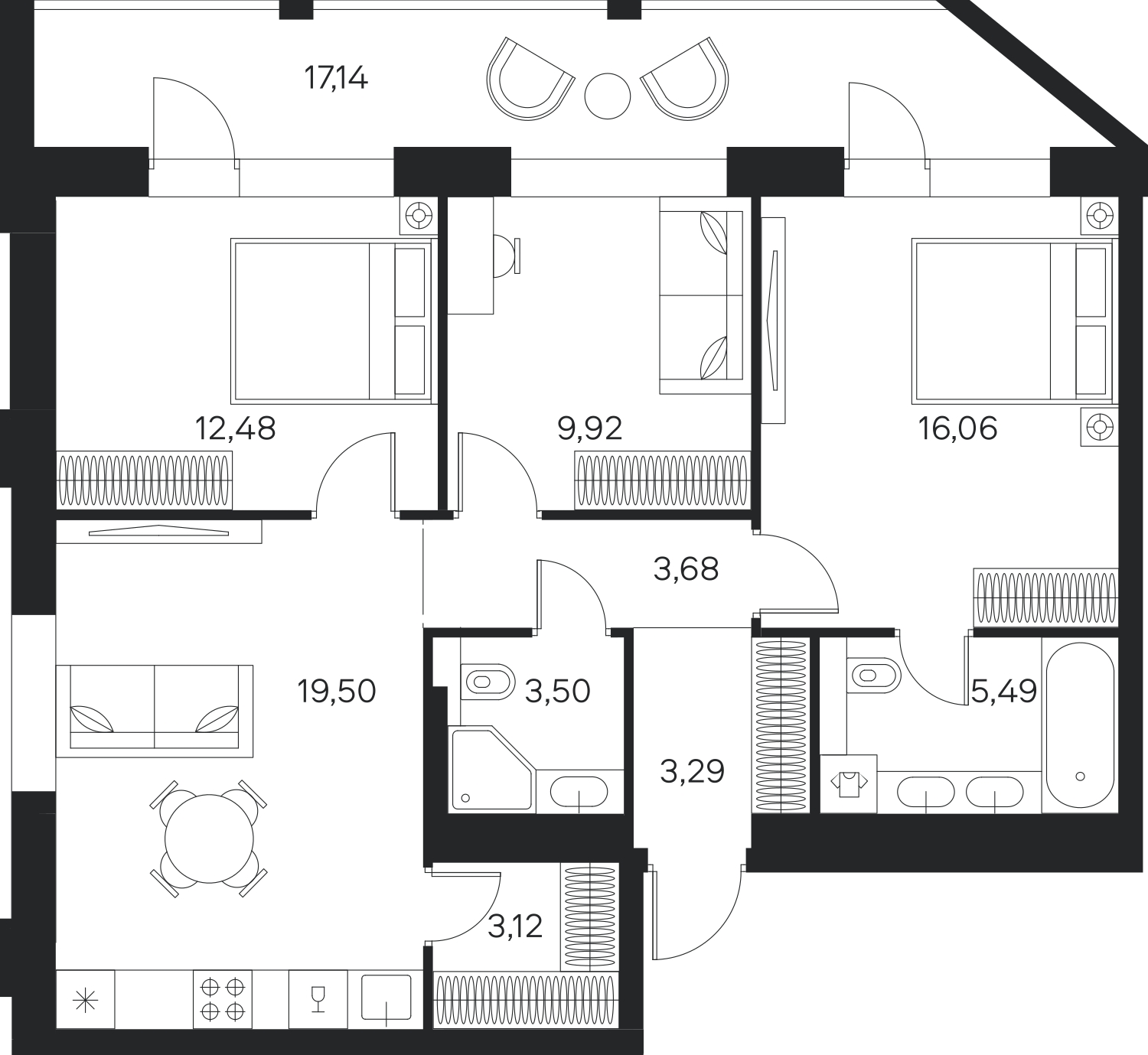 2-комнатная квартира с отделкой в ЖК Октябрьский на Туре на 5 этаже в 4 секции. Сдача в 1 кв. 2026 г.
