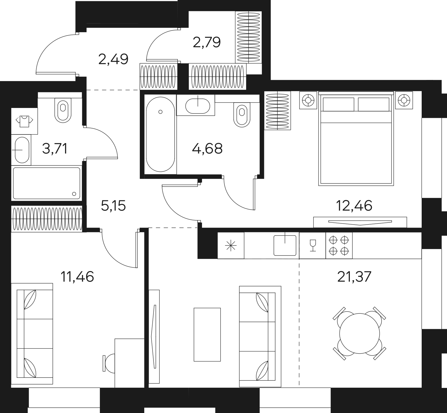2-комнатная квартира в ЖК FØRST на 6 этаже в 1 секции. Сдача в 4 кв. 2024 г.