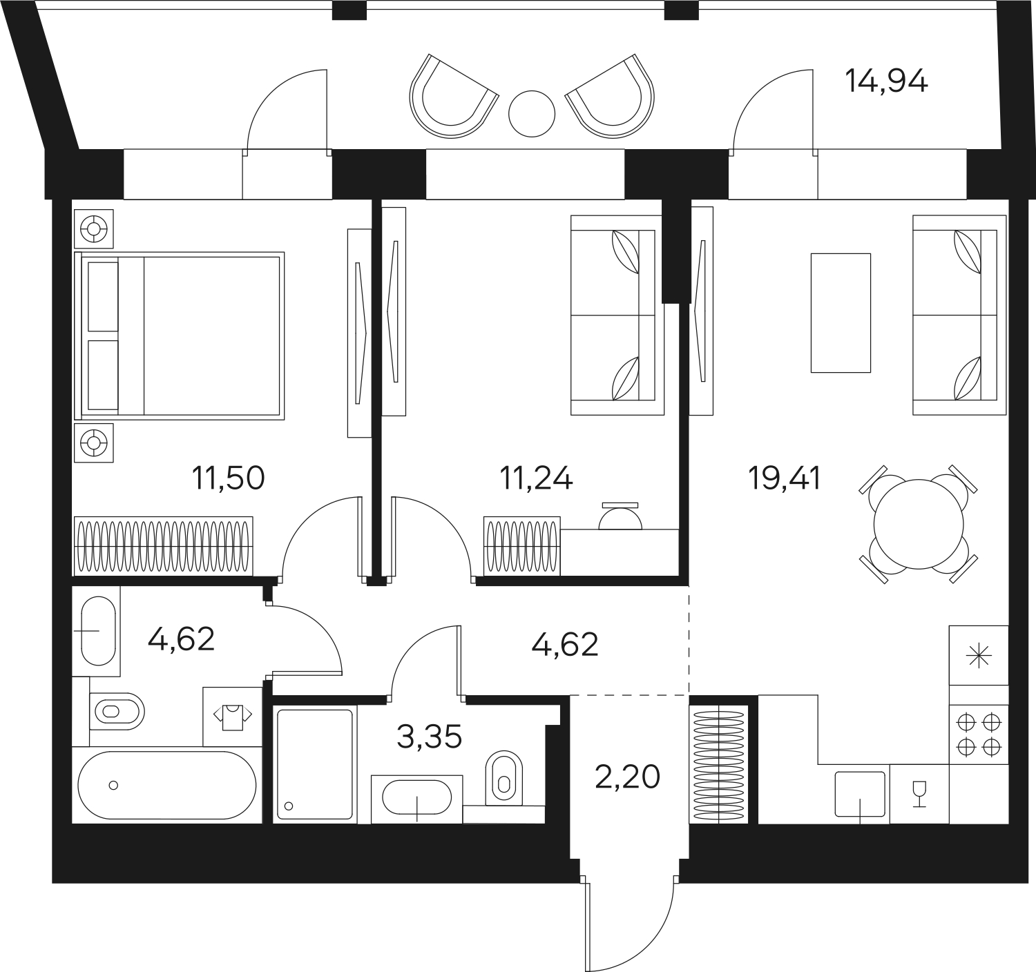 2-комнатная квартира в ЖК FØRST на 3 этаже в 1 секции. Сдача в 4 кв. 2024 г.