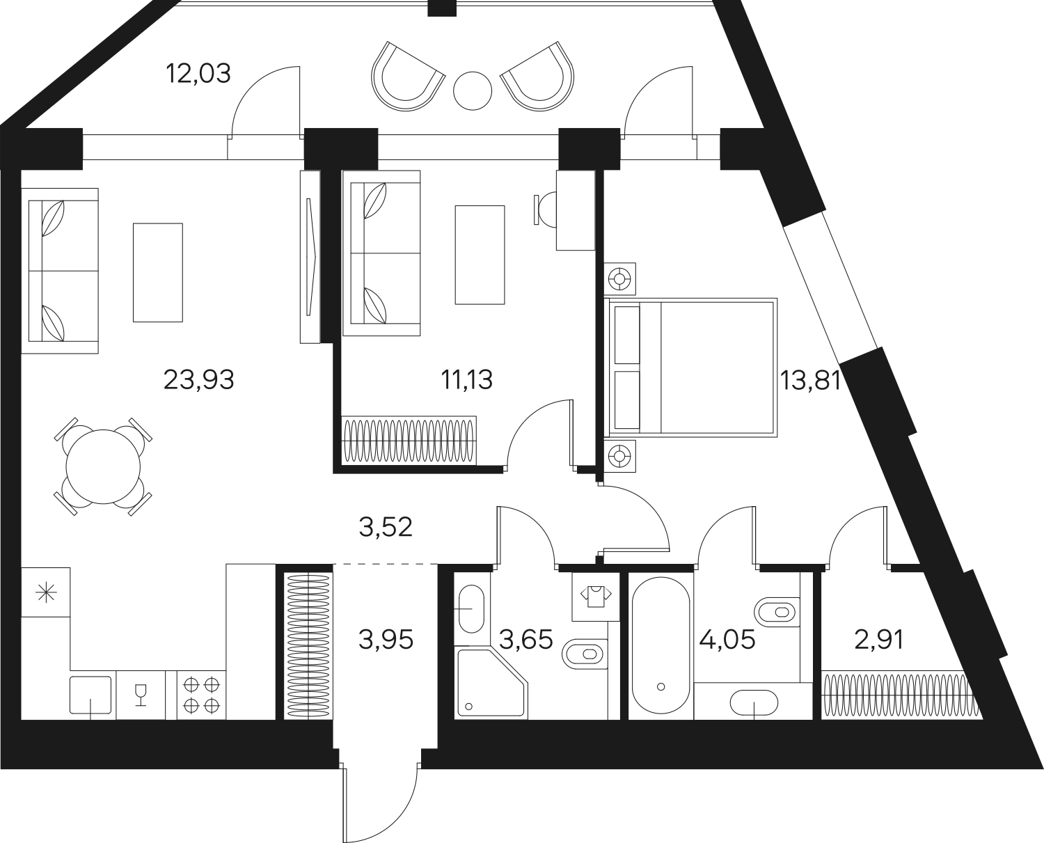 1-комнатная квартира (Студия) с отделкой в ЖК Октябрьский на Туре на 13 этаже в 1 секции. Сдача в 2 кв. 2025 г.