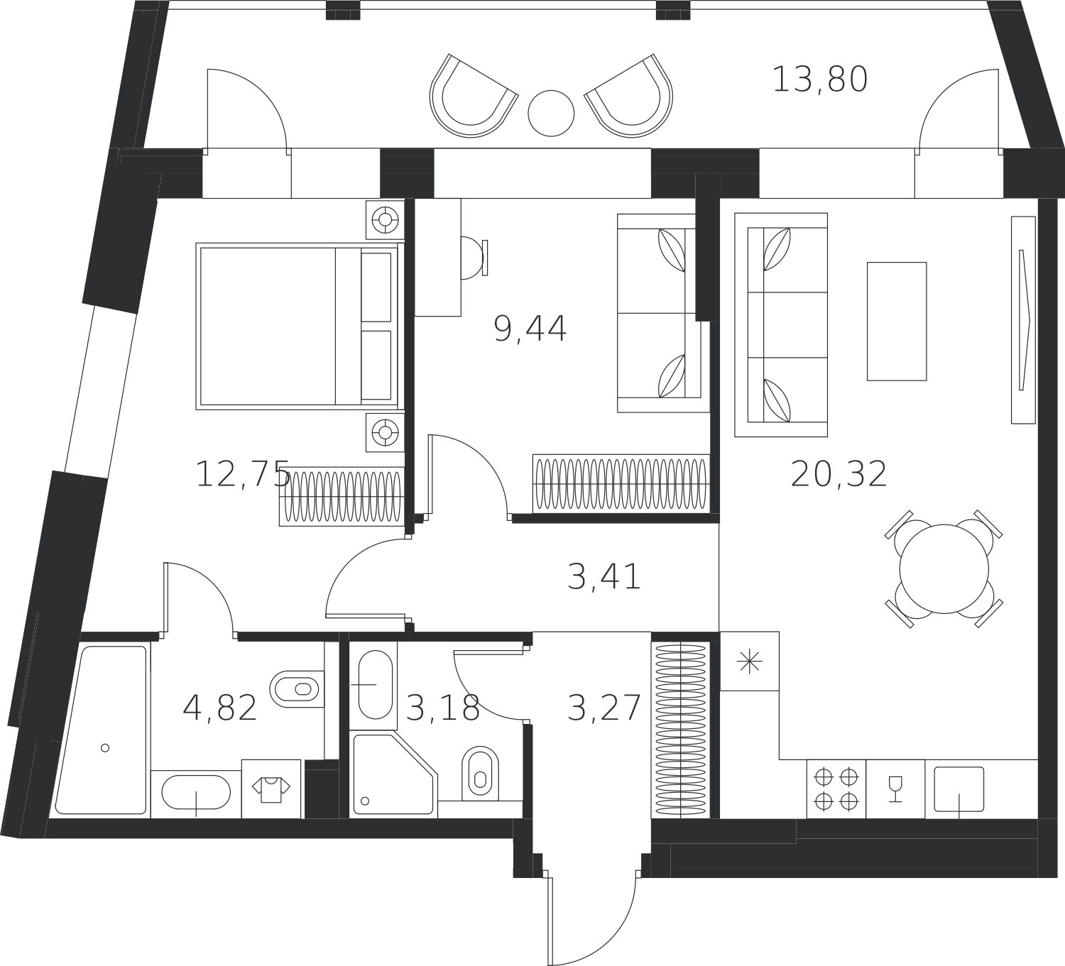 2-комнатная квартира в ЖК FØRST на 7 этаже в 1 секции. Сдача в 4 кв. 2024 г.