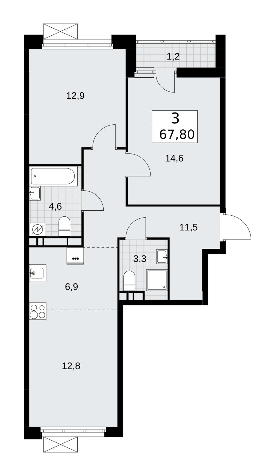 1-комнатная квартира (Студия) в ЖК Скандинавия на 12 этаже в 1 секции. Сдача в 3 кв. 2025 г.