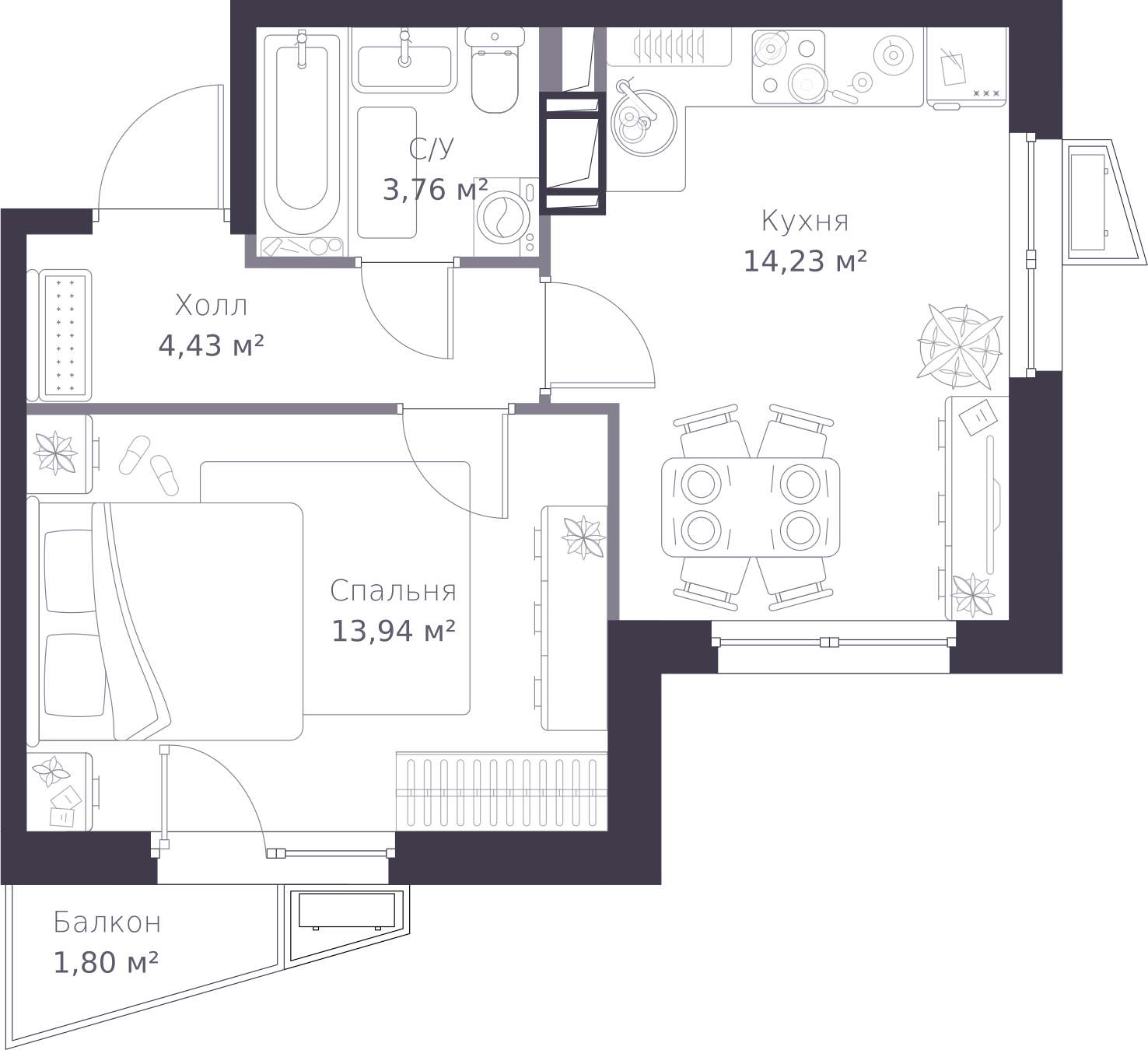 2-комнатная квартира в ЖК FØRST на 8 этаже в 1 секции. Сдача в 4 кв. 2024 г.