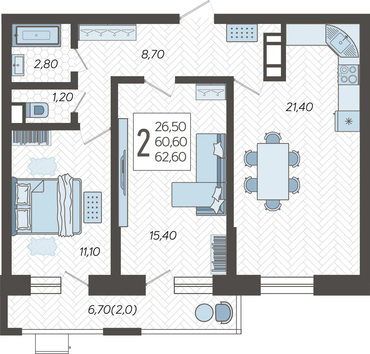 3-комнатная квартира в ЖК FØRST на 11 этаже в 5 секции. Сдача в 4 кв. 2024 г.