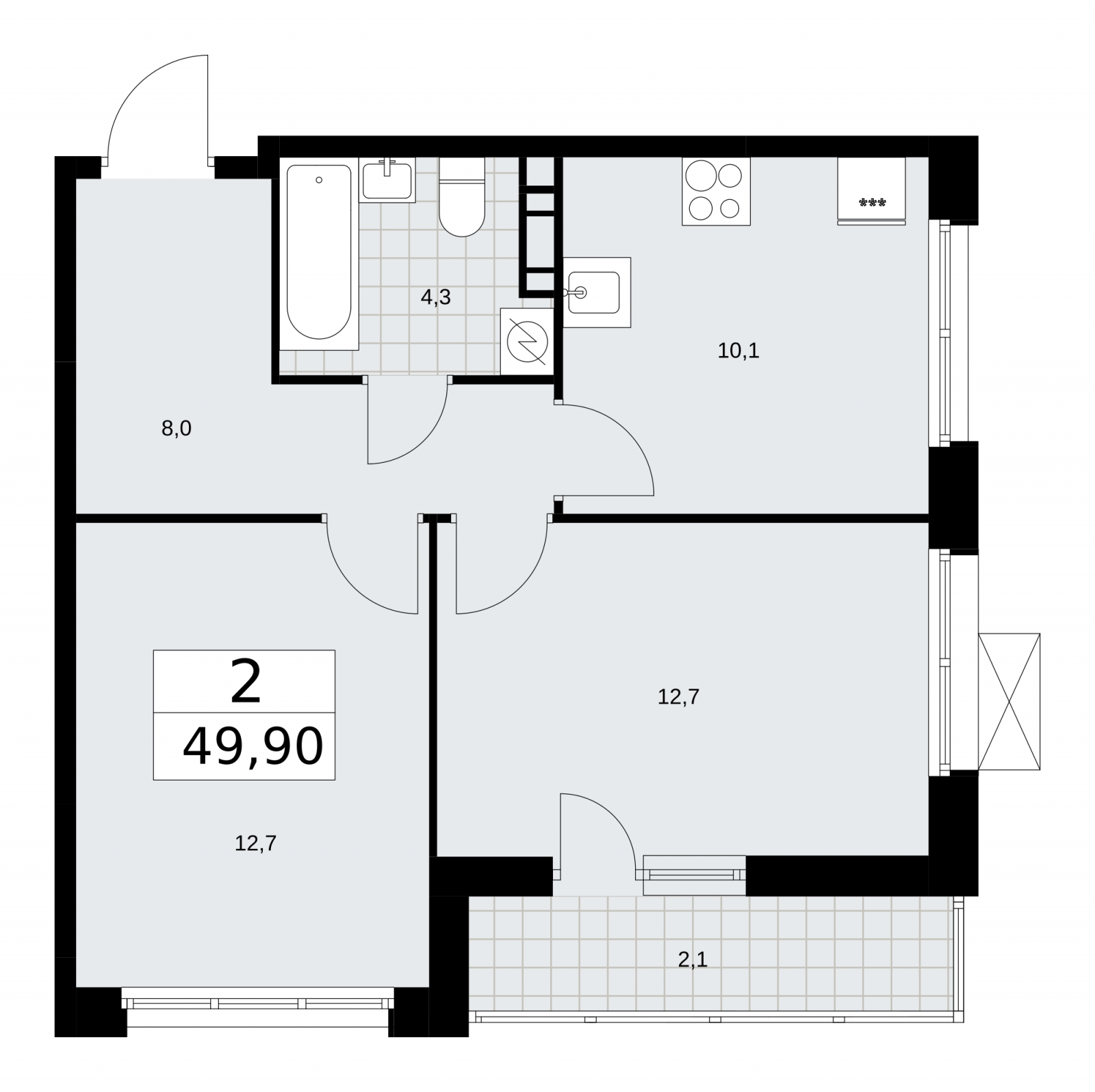 1-комнатная квартира (Студия) в ЖК Скандинавия на 4 этаже в 1 секции. Сдача в 3 кв. 2024 г.