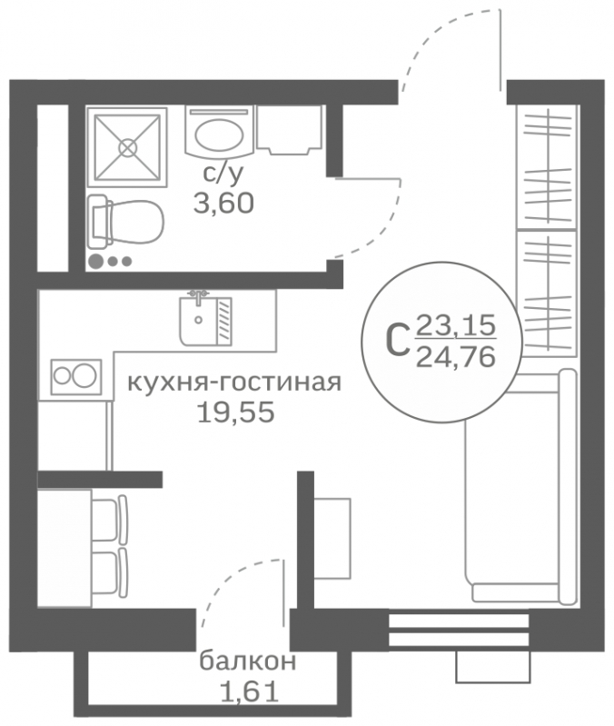 2-комнатная квартира с отделкой в ЖК Октябрьский на Туре на 5 этаже в 5 секции. Сдача в 1 кв. 2026 г.