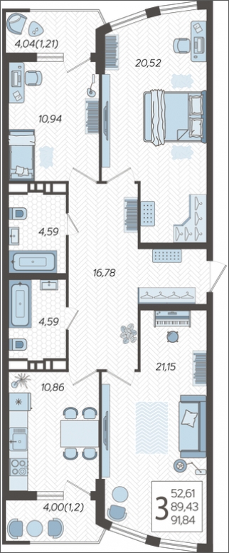 1-комнатная квартира (Студия) с отделкой в ЖК На Гастелло на 3 этаже в 3 секции. Сдача в 1 кв. 2024 г.