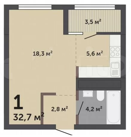 1-комнатная квартира с отделкой в ЖК URAL на 3 этаже в 1 секции. Сдача в 4 кв. 2024 г.