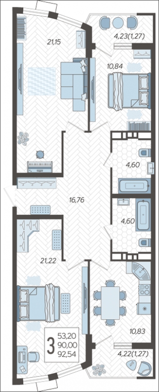 1-комнатная квартира с отделкой в ЖК URAL на 13 этаже в 1 секции. Сдача в 4 кв. 2024 г.