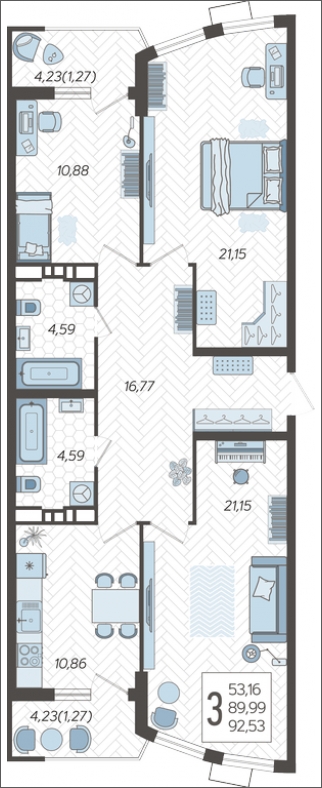 2-комнатная квартира с отделкой в ЖК Аквилон Leaves на 3 этаже в 1 секции. Сдача в 4 кв. 2024 г.