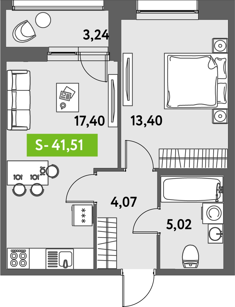 1-комнатная квартира (Студия) с отделкой в ЖК Меридиан ЮГ на 9 этаже в 5 секции. Сдача в 4 кв. 2024 г.