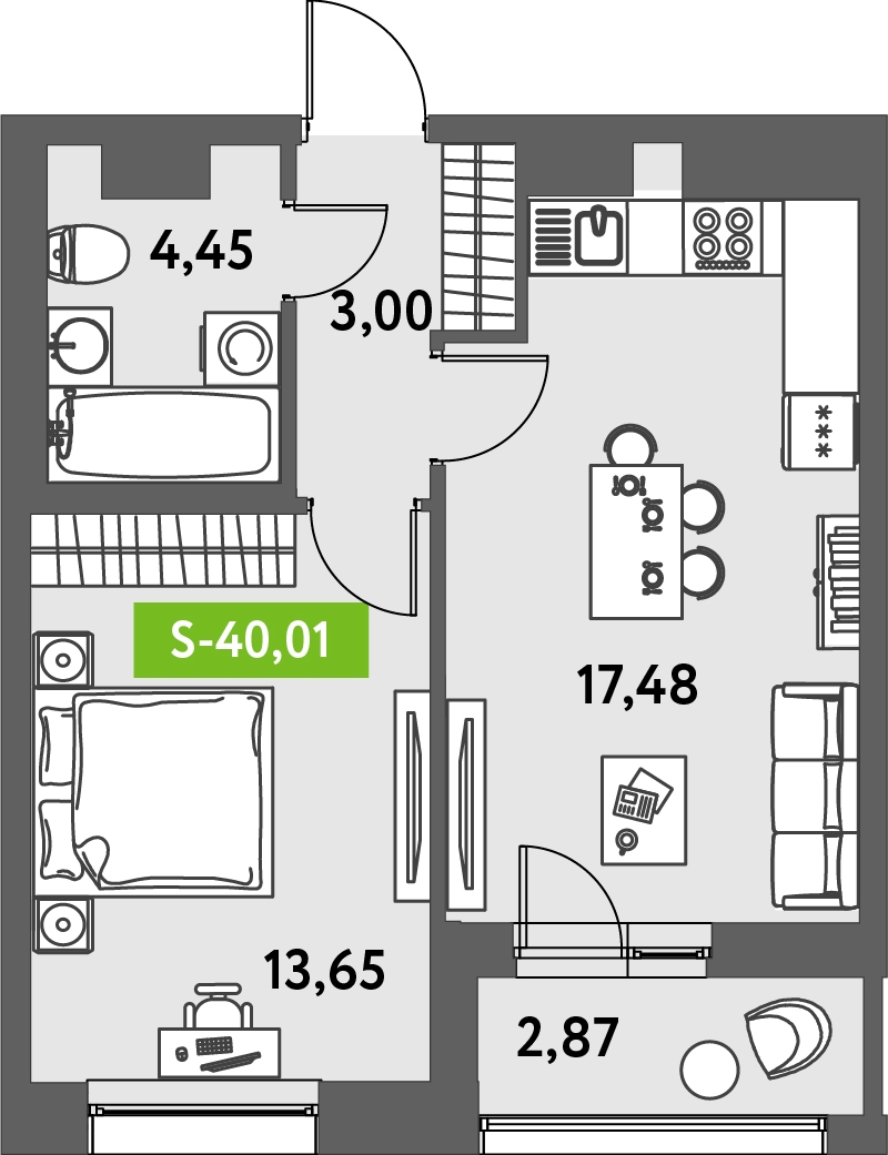 1-комнатная квартира в ЖК FØRST на 20 этаже в 1 секции. Сдача в 4 кв. 2024 г.