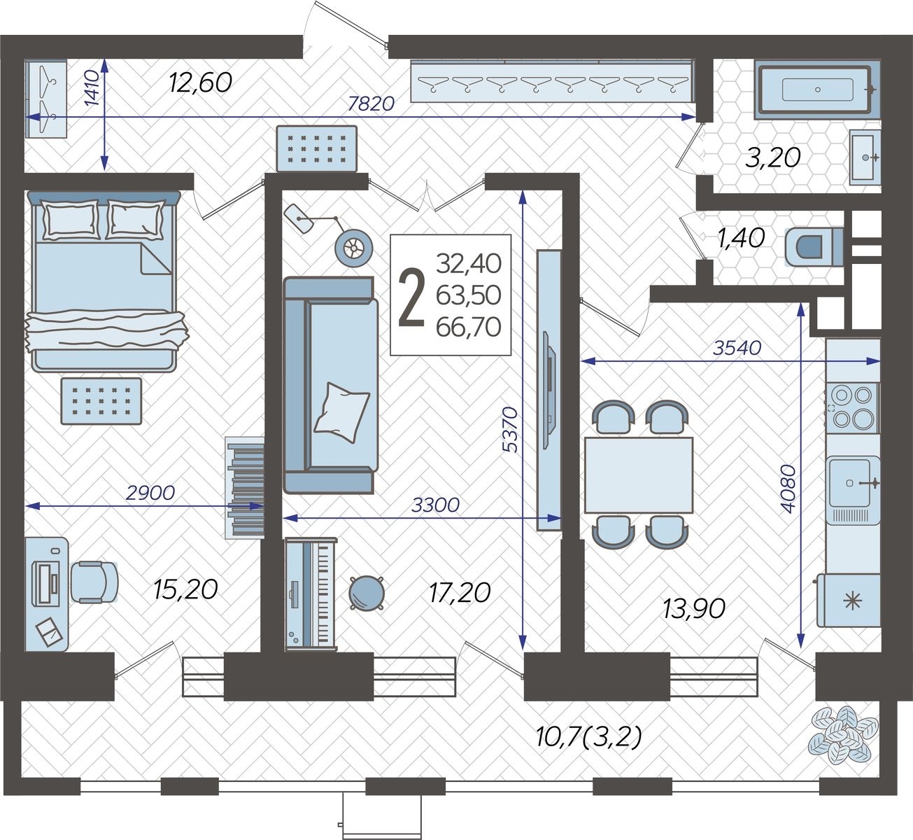 3-комнатная квартира в ЖК FØRST на 3 этаже в 3 секции. Сдача в 4 кв. 2024 г.