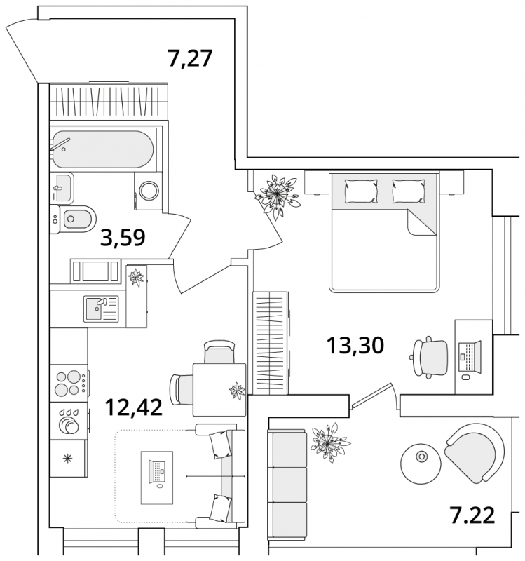 2-комнатная квартира в ЖК мой адрес На Вертолетчиков на 7 этаже в 1 секции. Дом сдан.