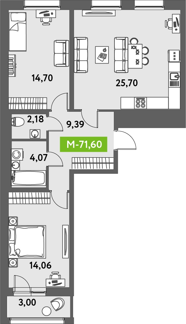 1-комнатная квартира (Студия) с отделкой в ЖК Меридиан ЮГ на 2 этаже в 2 секции. Сдача в 4 кв. 2023 г.