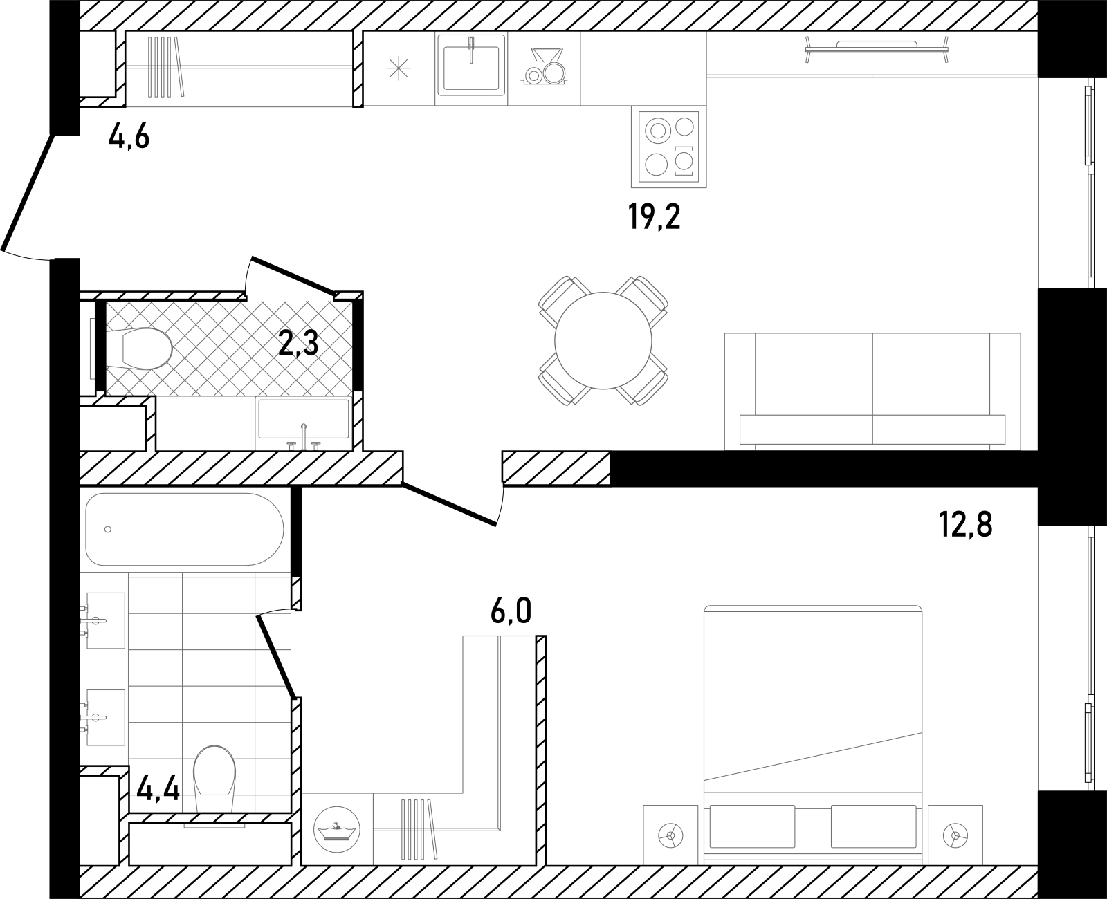 1-комнатная квартира (Студия) с отделкой в ЖК Меридиан ЮГ на 2 этаже в 3 секции. Сдача в 4 кв. 2023 г.