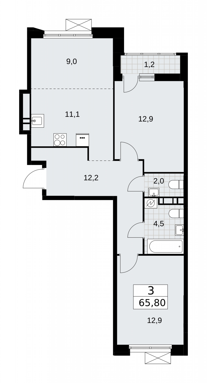 4-комнатная квартира в ЖК Скандинавия на 11 этаже в 1 секции. Сдача в 3 кв. 2025 г.