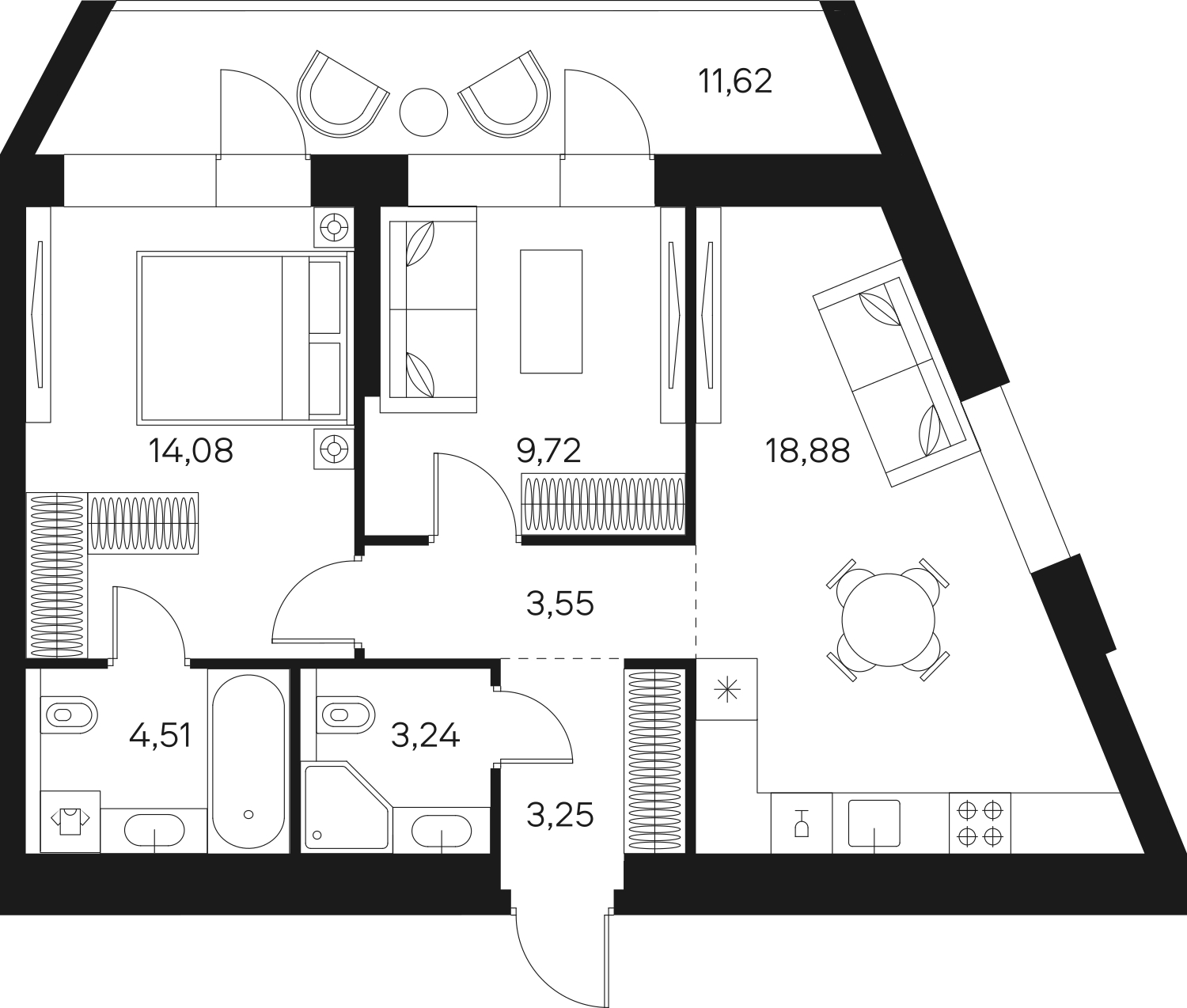 1-комнатная квартира с отделкой в ЖК Октябрьский на Туре на 9 этаже в 6 секции. Сдача в 2 кв. 2026 г.
