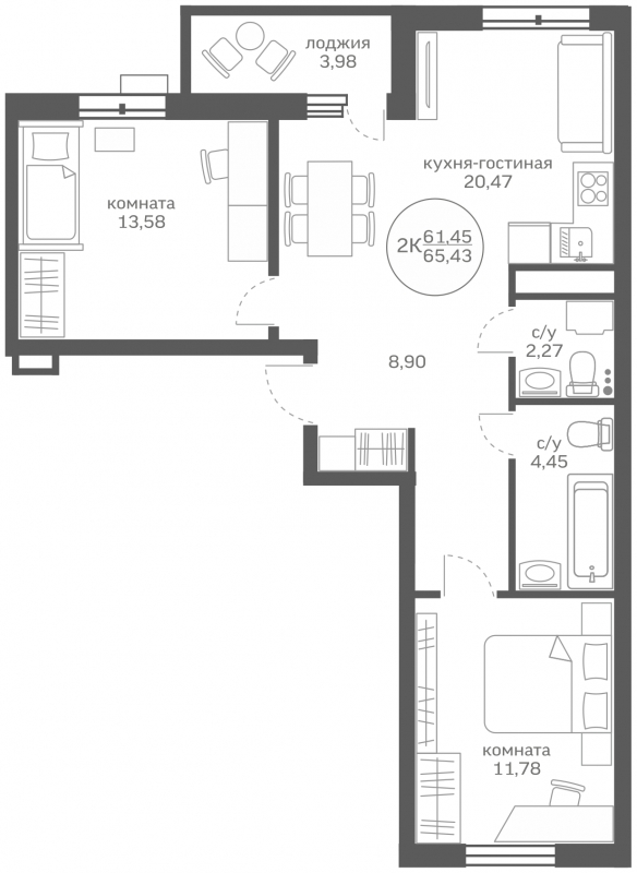 1-комнатная квартира (Студия) с отделкой в ЖК Волжский парк на 2 этаже в 1 секции. Сдача в 2 кв. 2023 г.