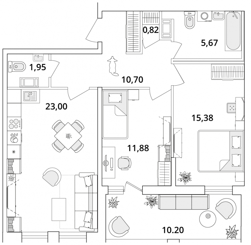 2-комнатная квартира с отделкой в ЖК Волжский парк на 19 этаже в 1 секции. Сдача в 2 кв. 2023 г.