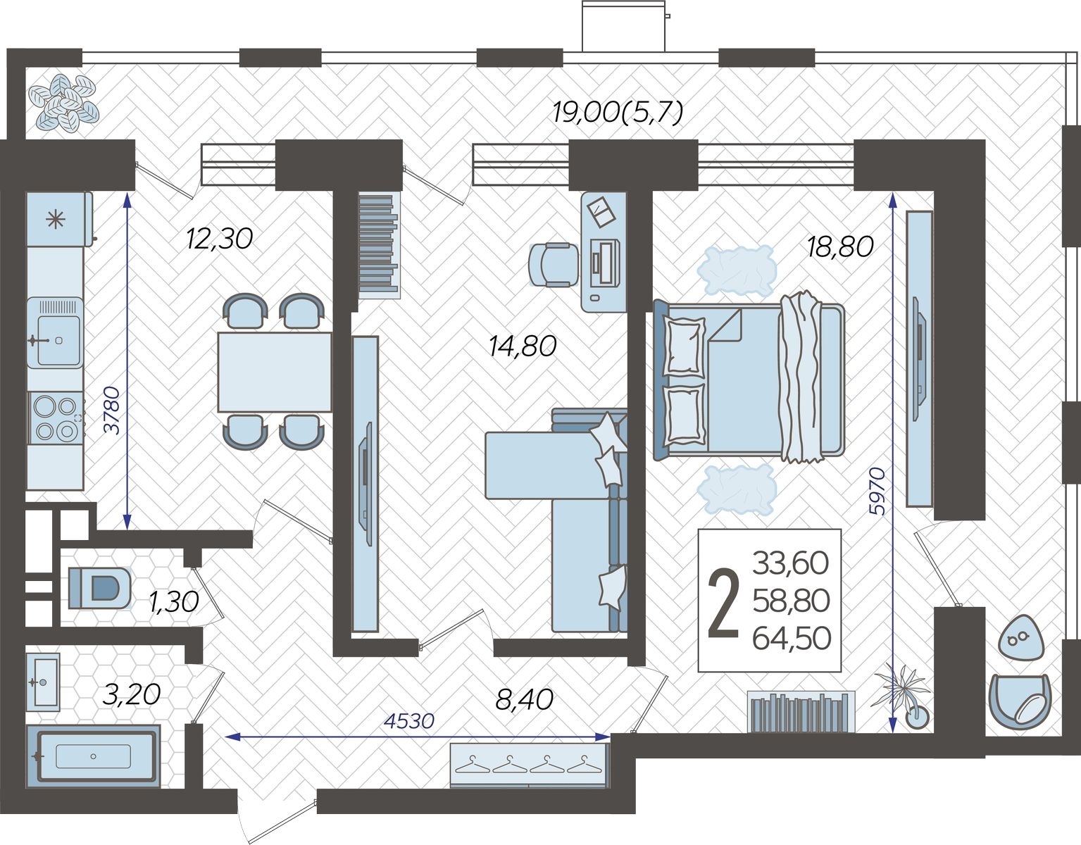 3-комнатная квартира в ЖК FØRST на 19 этаже в 2 секции. Сдача в 4 кв. 2024 г.