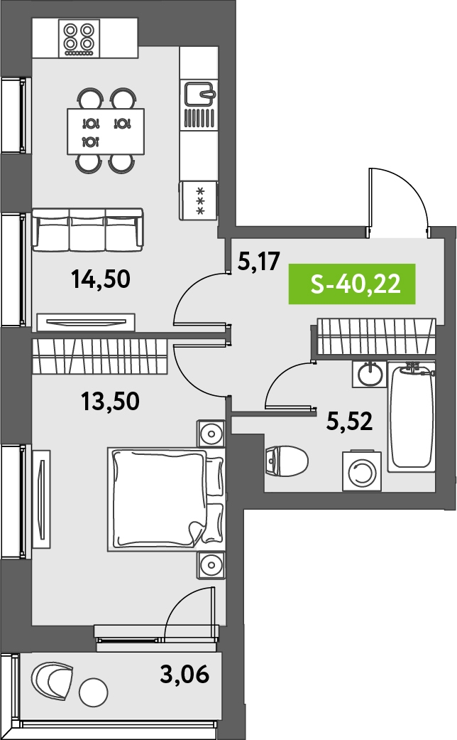 2-комнатная квартира в ЖК FØRST на 8 этаже в 1 секции. Сдача в 4 кв. 2024 г.